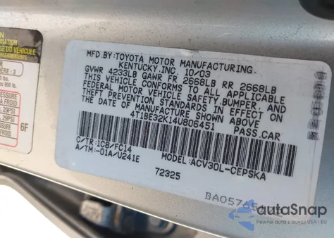 2004 Toyota Camry Se z USA, uszkodzony, nr VIN 4T1BE32K14U806451